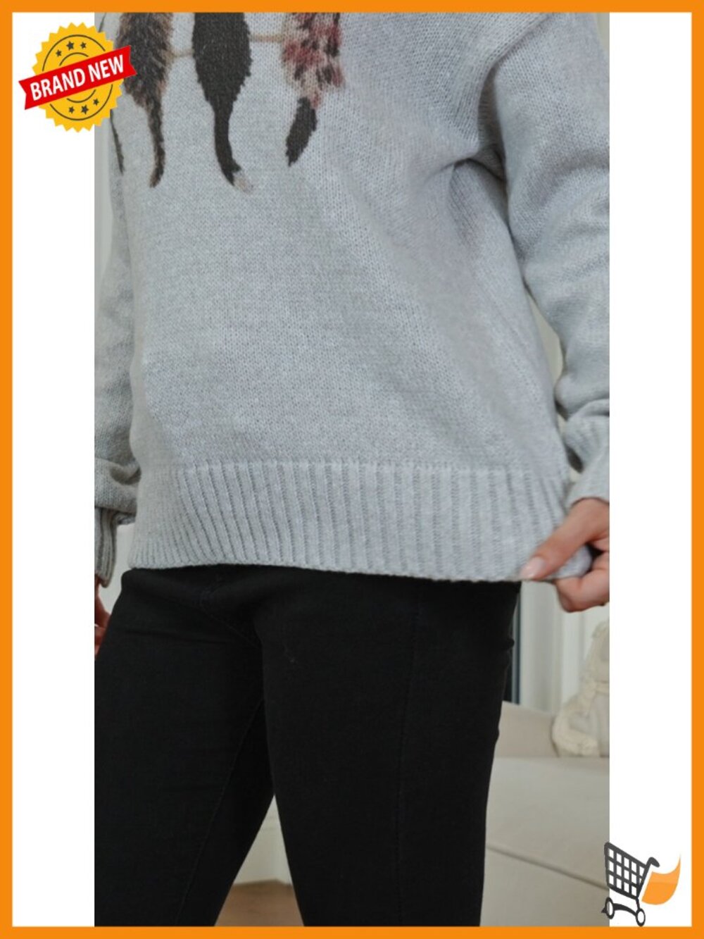Cat Graphic Sweater Long Sleeve Crew Neck Knit Tops Casual Pullover - Picture 5 of 5